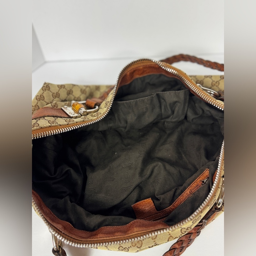 Gucci Tan and Brown Monogram Silver Hardware Shoulder Bag - Picture 8 of 12
